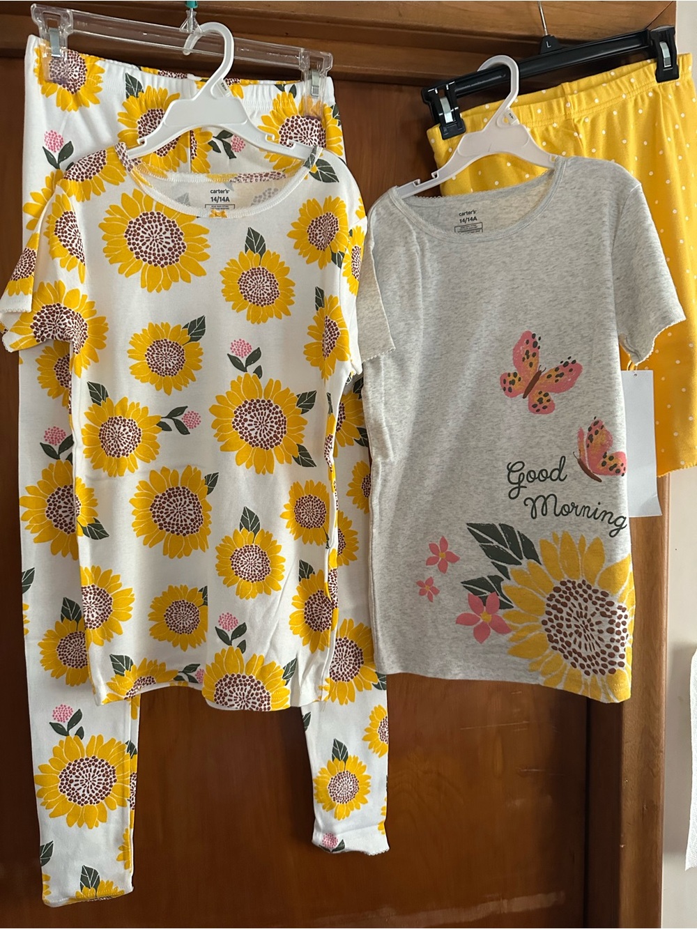 Carter’s Girls 14/14A Pajamas 4 Piece Set NWT Sunflower Butterfly Cotton PJs
